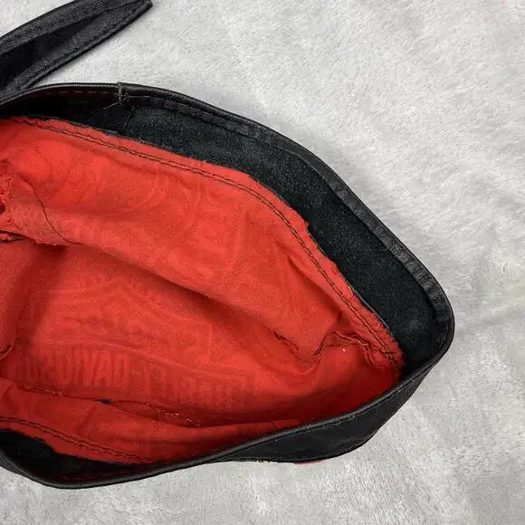 VTG Harley Davidson Red Do Rag Bandana Headwrap Leather Trim Motorcycle Gear Y2K - Picture 5 of 11